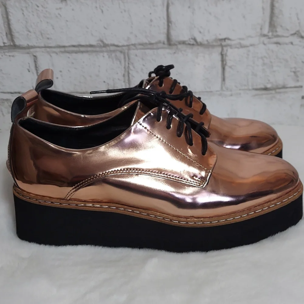 Shelly's London rose gold metallic platform loafer